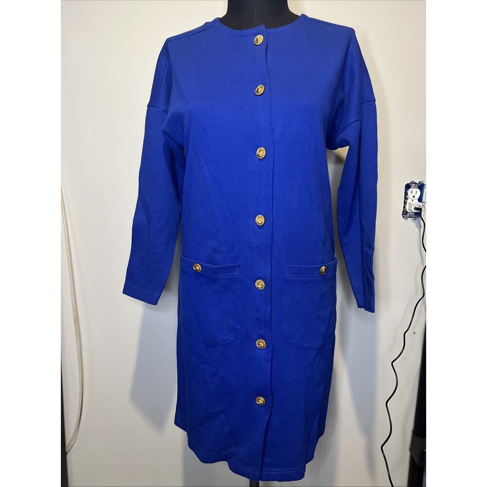 Vintage Neiman Marcus Dress Orâ Jacket Blue Large 100% Cotton Gold Buttons